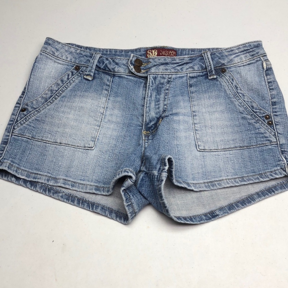 SB Denim Blue Jean Shorts with Vintage Distressing